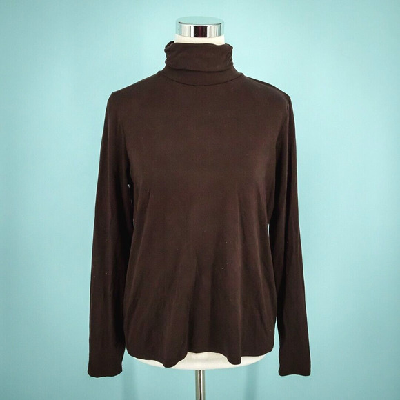 Eileen Fisher Size Medium M Brown Turtleneck Long Sleeve System Tencel Knit Top - Picture 1 of 5